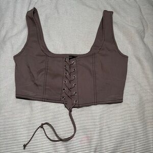 Forever 21 Cropped Lace-Up Crop Tank Brown Size Small